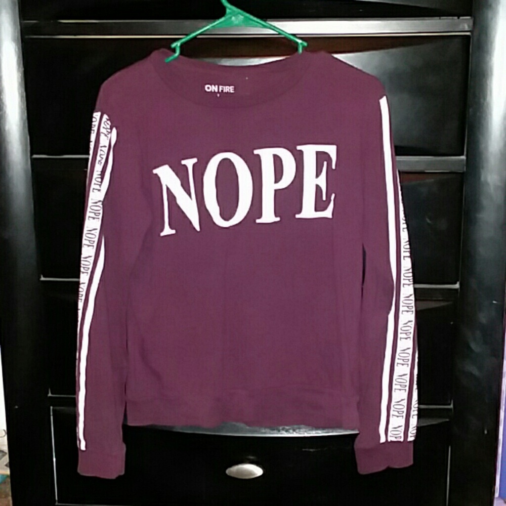 Dark red long sleeve "nope" tee